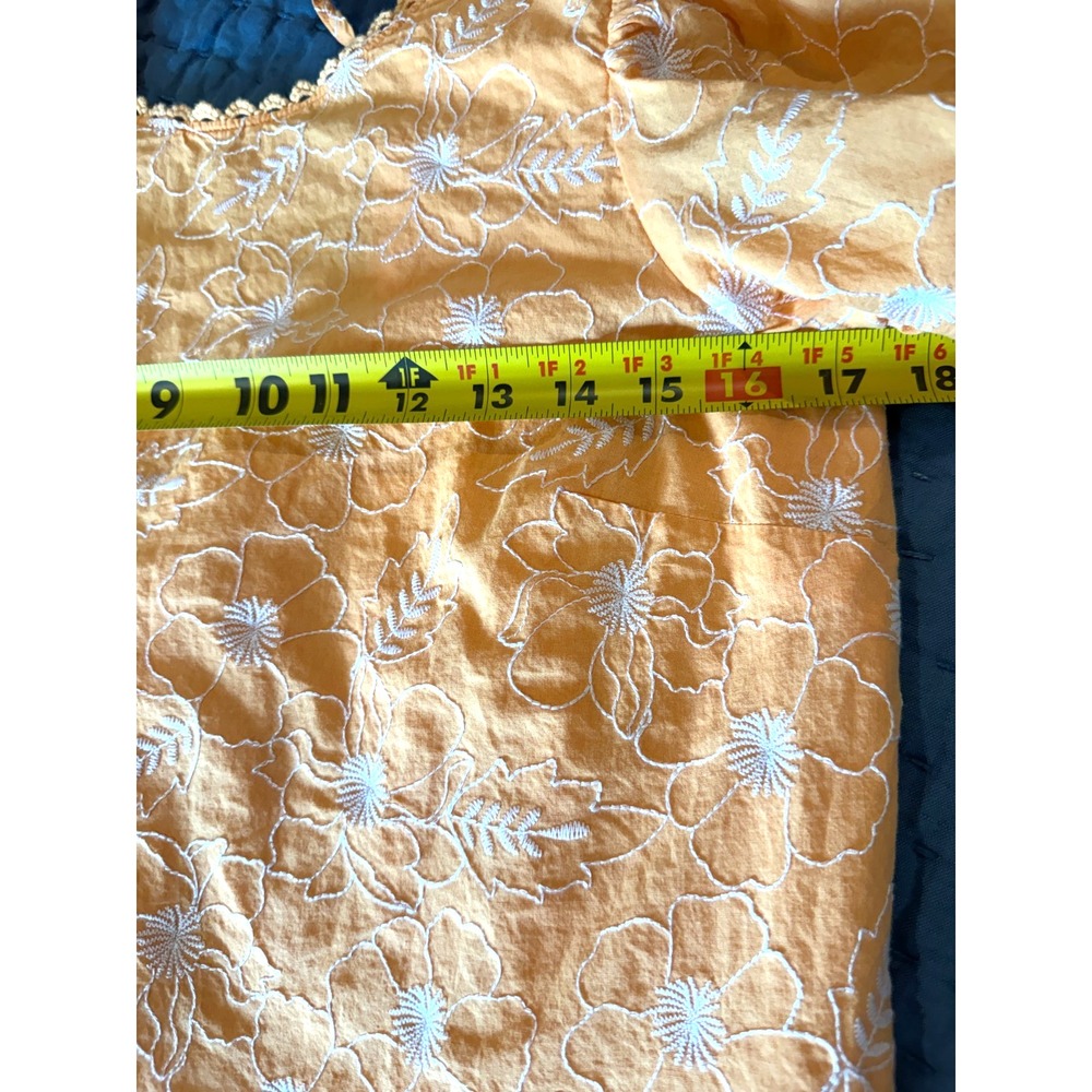 LOFT Orange Floral Embroidered Puff Sleeve Open Back Top Small Bohemian - Picture 8 of 9